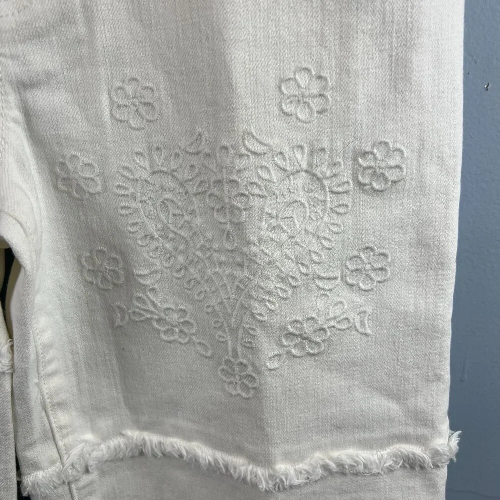 Johnny Was Sevilla Cropped‎ Wide Leg Jean White Cotton Blend Denim Size 26